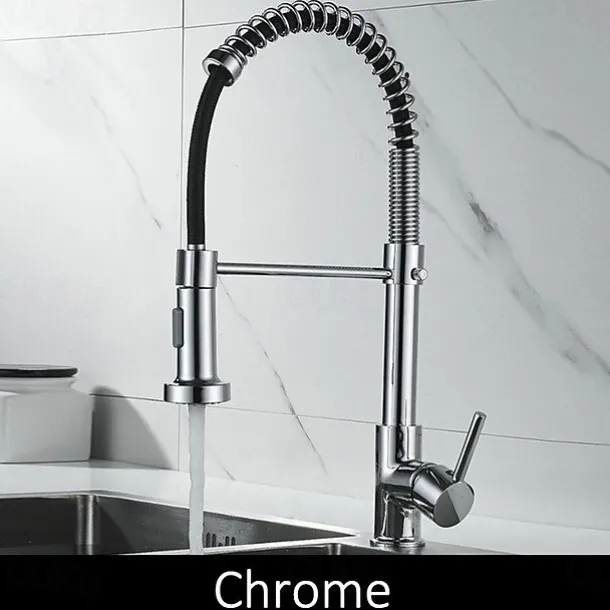 Kitchen Sink Mixer Faucet with Pull Down Sprayer, 360 swivel High Arc Single Handle Spring Kitchen Taps Deck Mounted, One Hole Brass Kitchen Sink Faucet Centerset Water Taps