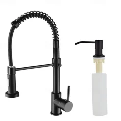 Kitchen Sink Mixer Faucet with Pull Down Sprayer, 360 swivel High Arc Single Handle Spring Kitchen Taps Deck Mounted, One Hole Brass Kitchen Sink Faucet Centerset Water Taps
