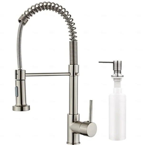 Kitchen Sink Mixer Faucet with Pull Down Sprayer, 360 swivel High Arc Single Handle Spring Kitchen Taps Deck Mounted, One Hole Brass Kitchen Sink Faucet Centerset Water Taps
