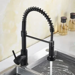 Kitchen Sink Mixer Faucet with Pull Down Sprayer, 360 swivel High Arc Single Handle Spring Kitchen Taps Deck Mounted, One Hole Brass Kitchen Sink Faucet Centerset Water Taps