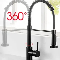 Kitchen Sink Mixer Faucet with Pull Down Sprayer, 360 swivel High Arc Single Handle Spring Kitchen Taps Deck Mounted, One Hole Brass Kitchen Sink Faucet Centerset Water Taps