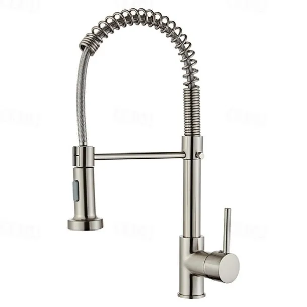 Kitchen Sink Mixer Faucet with Pull Down Sprayer, 360 swivel High Arc Single Handle Spring Kitchen Taps Deck Mounted, One Hole Brass Kitchen Sink Faucet Centerset Water Taps