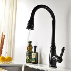 Kitchen Sink Mixer Faucet with Pull Out Sprayer, High Arc Brass Silver/Coffee Single Handle One Hole Oil-rubbed Bronze Pull Down Tall Kitchen Taps with Hot and Cold Water Hose