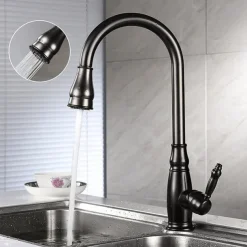 Kitchen Sink Mixer Faucet with Pull Out Sprayer, High Arc Brass Silver/Coffee Single Handle One Hole Oil-rubbed Bronze Pull Down Tall Kitchen Taps with Hot and Cold Water Hose
