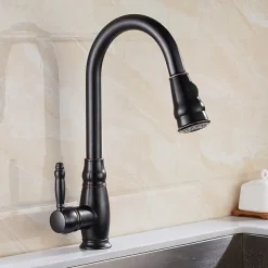 Kitchen Sink Mixer Faucet with Pull Out Sprayer, High Arc Brass Silver/Coffee Single Handle One Hole Oil-rubbed Bronze Pull Down Tall Kitchen Taps with Hot and Cold Water Hose