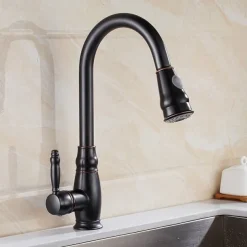 Kitchen Sink Mixer Faucet with Pull Out Sprayer, High Arc Brass Silver/Coffee Single Handle One Hole Oil-rubbed Bronze Pull Down Tall Kitchen Taps with Hot and Cold Water Hose