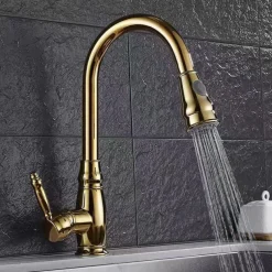 Kitchen Sink Mixer Faucet with Pull Out Sprayer, High Arc Brass Silver/Coffee Single Handle One Hole Oil-rubbed Bronze Pull Down Tall Kitchen Taps with Hot and Cold Water Hose