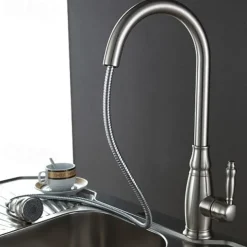 Kitchen Sink Mixer Faucet with Pull Out Sprayer, High Arc Brass Silver/Coffee Single Handle One Hole Oil-rubbed Bronze Pull Down Tall Kitchen Taps with Hot and Cold Water Hose