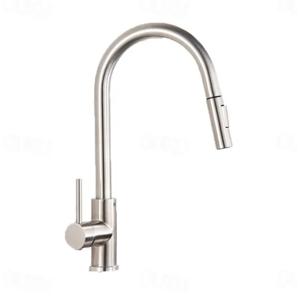 Kitchen Sink Mixer Faucet with Pull Out Sprayer, Stainless Steel Rotatable Vessel Tap, Rainfall/Waterfall Mode Spray Faucet, Black&Silver Kitchen Faucet Tap with Soap Dispenser