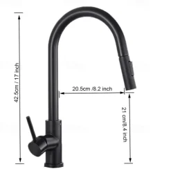 Kitchen Sink Mixer Faucet with Pull Out Sprayer, Stainless Steel Rotatable Vessel Tap, Rainfall/Waterfall Mode Spray Faucet, Black&Silver Kitchen Faucet Tap with Soap Dispenser