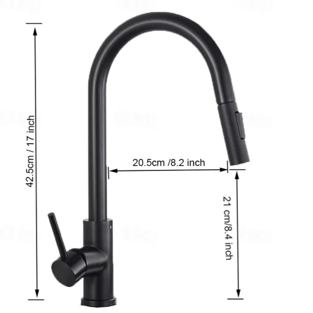 Kitchen Sink Mixer Faucet with Pull Out Sprayer, Stainless Steel Rotatable Vessel Tap, Rainfall/Waterfall Mode Spray Faucet, Black&Silver Kitchen Faucet Tap with Soap Dispenser