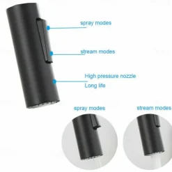 Kitchen Sink Mixer Faucet with Pull Out Sprayer, Stainless Steel Rotatable Vessel Tap, Rainfall/Waterfall Mode Spray Faucet, Black&Silver Kitchen Faucet Tap with Soap Dispenser