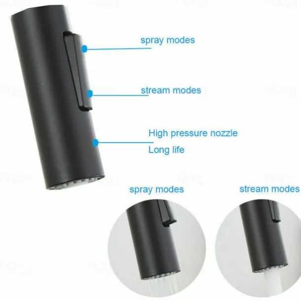 Kitchen Sink Mixer Faucet with Pull Out Sprayer, Stainless Steel Rotatable Vessel Tap, Rainfall/Waterfall Mode Spray Faucet, Black&Silver Kitchen Faucet Tap with Soap Dispenser