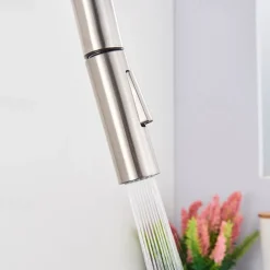 Kitchen Sink Mixer Faucet with Pull Out Sprayer, Stainless Steel Rotatable Vessel Tap, Rainfall/Waterfall Mode Spray Faucet, Black&Silver Kitchen Faucet Tap with Soap Dispenser