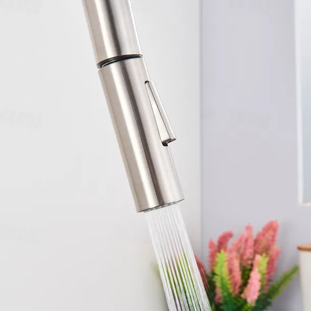 Kitchen Sink Mixer Faucet with Pull Out Sprayer, Stainless Steel Rotatable Vessel Tap, Rainfall/Waterfall Mode Spray Faucet, Black&Silver Kitchen Faucet Tap with Soap Dispenser