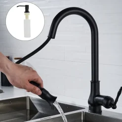 Kitchen Sink Mixer Faucet with Pull Out Spray, 360 Swivel Pull Down Vessel Taps Antique Brass/Black Deck Mounted, Antique Single Handle One Hole Kitchen Taps