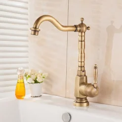 Kitchen Sink Mixer Faucet, 360 Swivel Single Handle Spring Kitchen Taps Deck Mounted, One Hole Brass Kitchen Sink Faucet Water Vessel Taps Retro Vintage