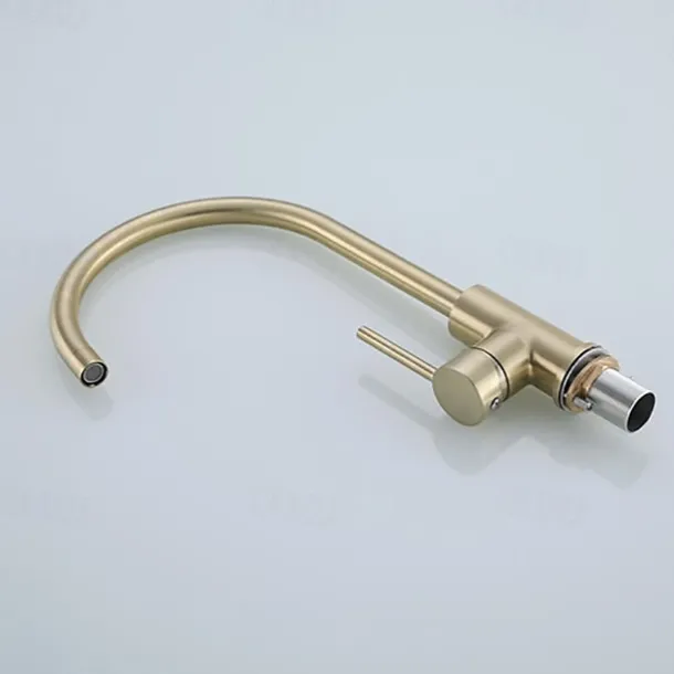 Kitchen Sink Mixer Faucet Brushed Gold Deck Mounted , 360 Swivel Single Handle Vessel Kitchen Brass Taps with Cold and Hot Water Hose