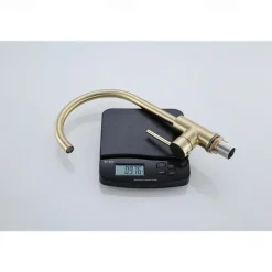 Kitchen Sink Mixer Faucet Brushed Gold Deck Mounted , 360 Swivel Single Handle Vessel Kitchen Brass Taps with Cold and Hot Water Hose