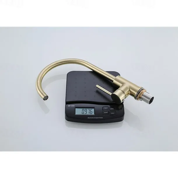 Kitchen Sink Mixer Faucet Brushed Gold Deck Mounted , 360 Swivel Single Handle Vessel Kitchen Brass Taps with Cold and Hot Water Hose