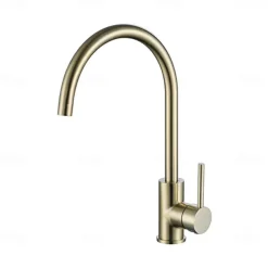 Kitchen Sink Mixer Faucet Brushed Gold Deck Mounted , 360 Swivel Single Handle Vessel Kitchen Brass Taps with Cold and Hot Water Hose