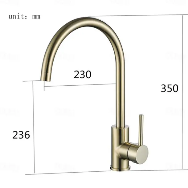 Kitchen Sink Mixer Faucet Brushed Gold Deck Mounted , 360 Swivel Single Handle Vessel Kitchen Brass Taps with Cold and Hot Water Hose