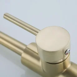 Kitchen Sink Mixer Faucet Brushed Gold Deck Mounted , 360 Swivel Single Handle Vessel Kitchen Brass Taps with Cold and Hot Water Hose