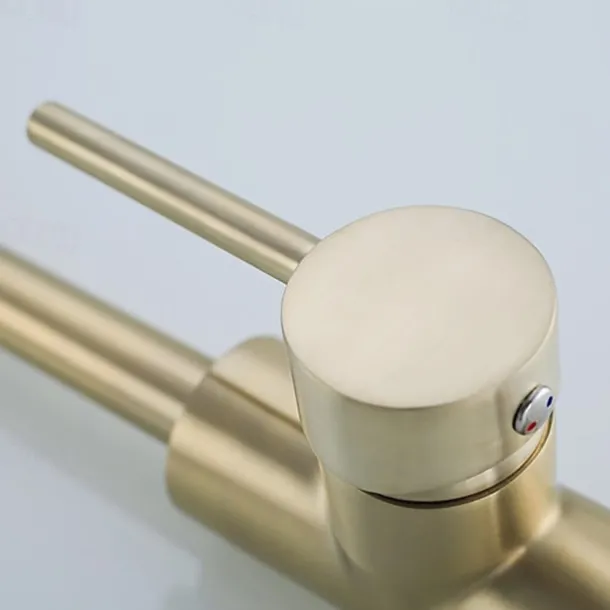 Kitchen Sink Mixer Faucet Brushed Gold Deck Mounted , 360 Swivel Single Handle Vessel Kitchen Brass Taps with Cold and Hot Water Hose