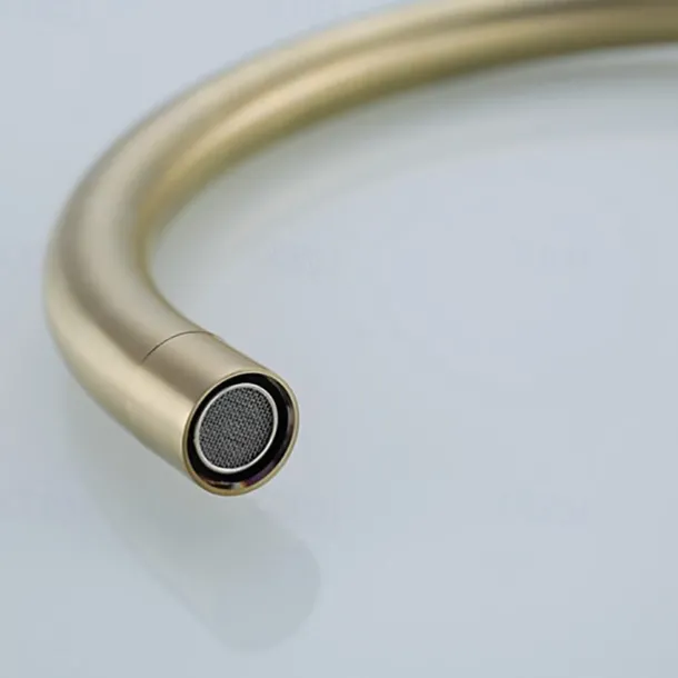 Kitchen Sink Mixer Faucet Brushed Gold Deck Mounted , 360 Swivel Single Handle Vessel Kitchen Brass Taps with Cold and Hot Water Hose