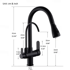 Kitchen Sink Mixer Faucet Pull Out Sprayer with Soap Dispenser, 360 swivel Black Single Handle Brass Taps Pull Down, Deck Mounted Hot Cold Water Hose Filter Tap