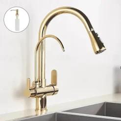 Kitchen Sink Mixer Faucet Pull Out Sprayer with Soap Dispenser, 360 swivel Black Single Handle Brass Taps Pull Down, Deck Mounted Hot Cold Water Hose Filter Tap