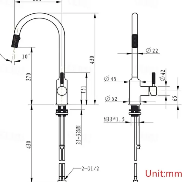 Kitchen Sink Mixer Faucet Pull Out, 360 swivel Single Lever Handle Brushed Solid Brass Taps Cold Hot Hose, One Hole with Pull Down Sprayer Black Gold Faucets