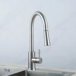 Kitchen Sink Mixer Faucet with Pull-out Spray Stainless Steel, 360 Rotating Single Handle Pull Down Kitchen Vessel Taps Deck Mounted