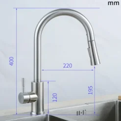 Kitchen Sink Mixer Faucet with Pull-out Spray Stainless Steel, 360 Rotating Single Handle Pull Down Kitchen Vessel Taps Deck Mounted