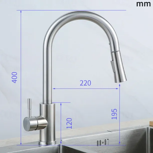 Kitchen Sink Mixer Faucet with Pull-out Spray Stainless Steel, 360 Rotating Single Handle Pull Down Kitchen Vessel Taps Deck Mounted