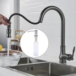 Kitchen Sink Mixer Faucet with Pull Out Sprayer Grey, 360 Swivel Single Handle Spring Kitchen Taps Deck Mounted, One Hole Brass Kitchen Sink Faucet Water Vessel Taps