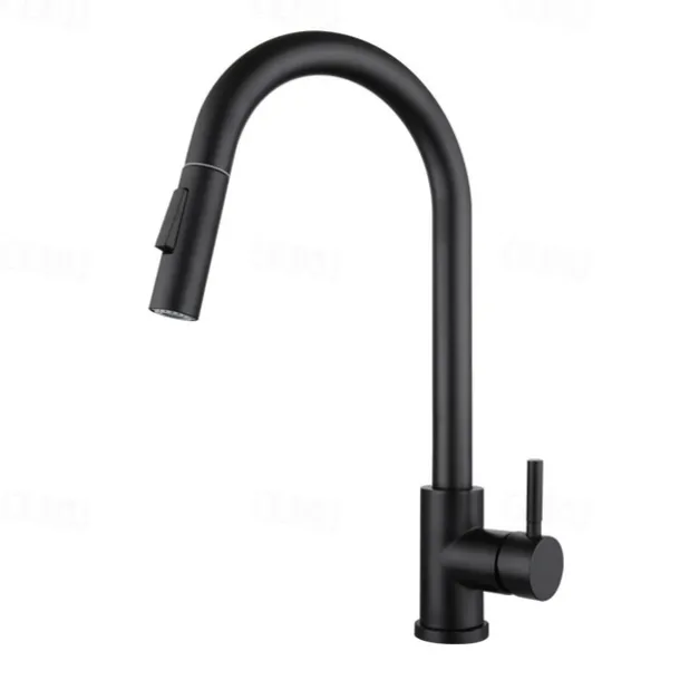 Kitchen Sink Mixer Faucet Stainless Steel with Pull Out Sprayer, 360° Rotatable Multi-function Pull Down Single Handle Kitchen Vessel Tap Brushed Gold Finish