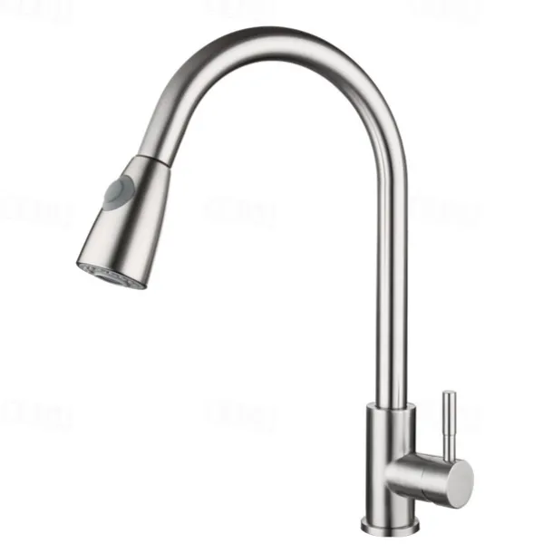 Kitchen Sink Mixer Faucet with Pull Out Spray Deck Mounted, 304 Stainless Steel 360 Rotatable Kitchen Vessel Taps for Vegetable Washing Basin Black Brushed Nickel