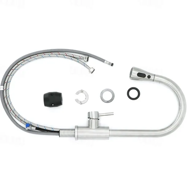 Kitchen Sink Mixer Faucet with Pull Out Spray, 360 Rotating Single Handle Pull Down Tap Nickel Brushed 304 Stainless Steel Deck Mounted Kitchen Vessel Taps