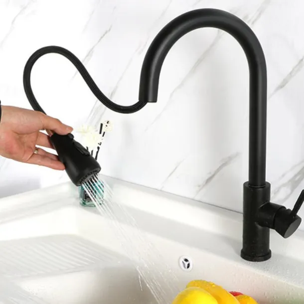 Kitchen Sink Mixer Faucet with Pull Out Spray, 360 Rotating Single Handle Pull Down Tap Nickel Brushed 304 Stainless Steel Deck Mounted Kitchen Vessel Taps