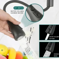 Kitchen Sink Mixer Faucet with Pull Out Spray, 360 Rotating Single Handle Pull Down Tap Nickel Brushed 304 Stainless Steel Deck Mounted Kitchen Vessel Taps