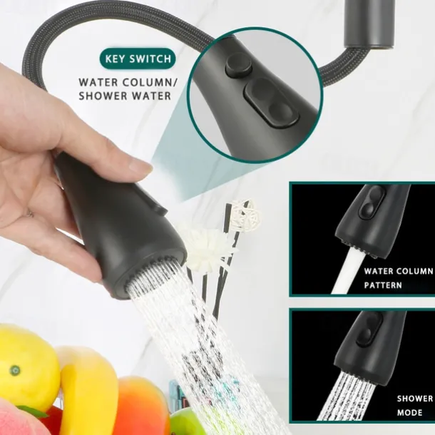 Kitchen Sink Mixer Faucet with Pull Out Spray, 360 Rotating Single Handle Pull Down Tap Nickel Brushed 304 Stainless Steel Deck Mounted Kitchen Vessel Taps