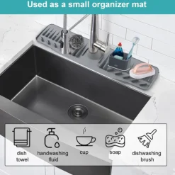 Kitchen Sink Splash Guard, 24in Faucet Mat Splash Catcher, Handle Drip Catcher Tray, Multipurpose for Kitchen Dish Drying Mats Sponge Holder and Bathroom Countertop Protect-Grey