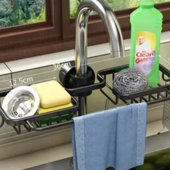 Kitchen Storage Rack Faucet Rack Black Gold Household Sink Dishwashing Sponge Rag Drain Water Hanging Basket Sink