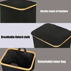 100L Laundry Basket with Lid, Clothes Hampers for Laundry with Bamboo Handles and A Removable Laundry Bag, Large Foldable Laundry Hamper for Bedroom, Bathroom, Dorm, Laundry