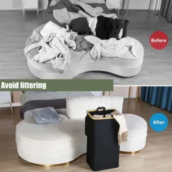 100L Laundry Basket with Lid, Clothes Hampers for Laundry with Bamboo Handles and A Removable Laundry Bag, Large Foldable Laundry Hamper for Bedroom, Bathroom, Dorm, Laundry