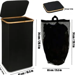 100L Laundry Basket with Lid, Clothes Hampers for Laundry with Bamboo Handles and A Removable Laundry Bag, Large Foldable Laundry Hamper for Bedroom, Bathroom, Dorm, Laundry