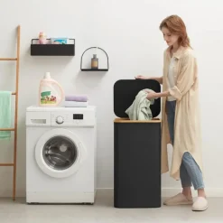 100L Laundry Basket with Lid, Clothes Hampers for Laundry with Bamboo Handles and A Removable Laundry Bag, Large Foldable Laundry Hamper for Bedroom, Bathroom, Dorm, Laundry