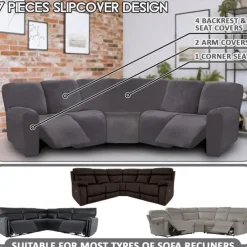 L Shape Recliner Sofa Covers Burgundy Corner Sofa Velvet Stretch Couch Covers for Reclining Sofa Soft Washable(4 Backrest Cover & Seat Cover,1 Coner Sofa Cover, 2 Armrest Cover)