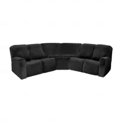 L Shape Recliner Sofa Covers Burgundy Corner Sofa Velvet Stretch Couch Covers for Reclining Sofa Soft Washable(4 Backrest Cover & Seat Cover,1 Coner Sofa Cover, 2 Armrest Cover)